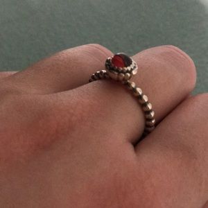 PANDORA July Birthday Blooms Ring with Carnelian